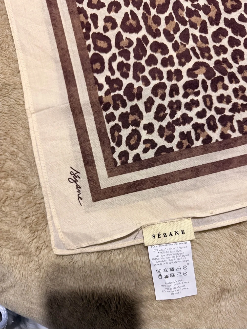Sezane Leopard Print Silk-Feel Square Scarf - Brown & Cream BRAND NEW